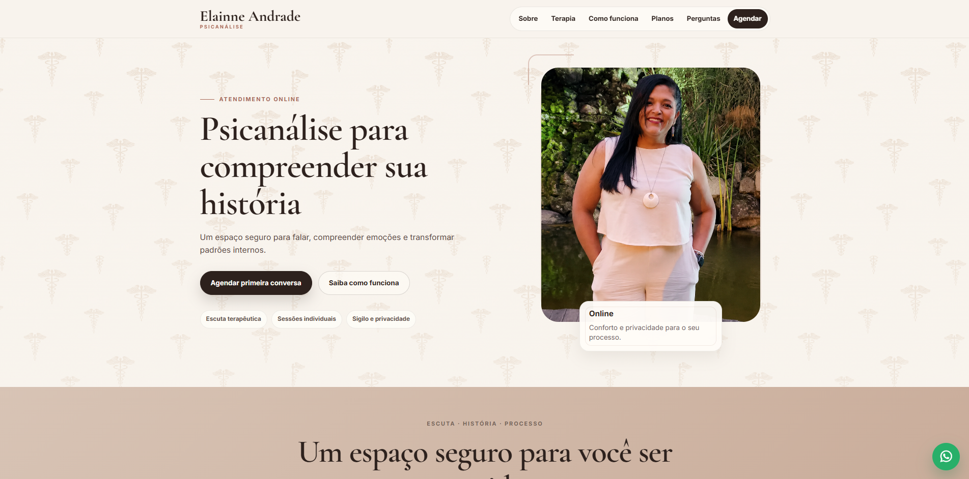 Página inicial do site Elainne Andrade Psicanálise