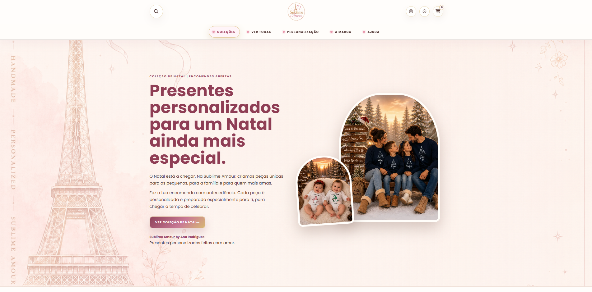 Página inicial do e-commerce Sublime Amour by Ana