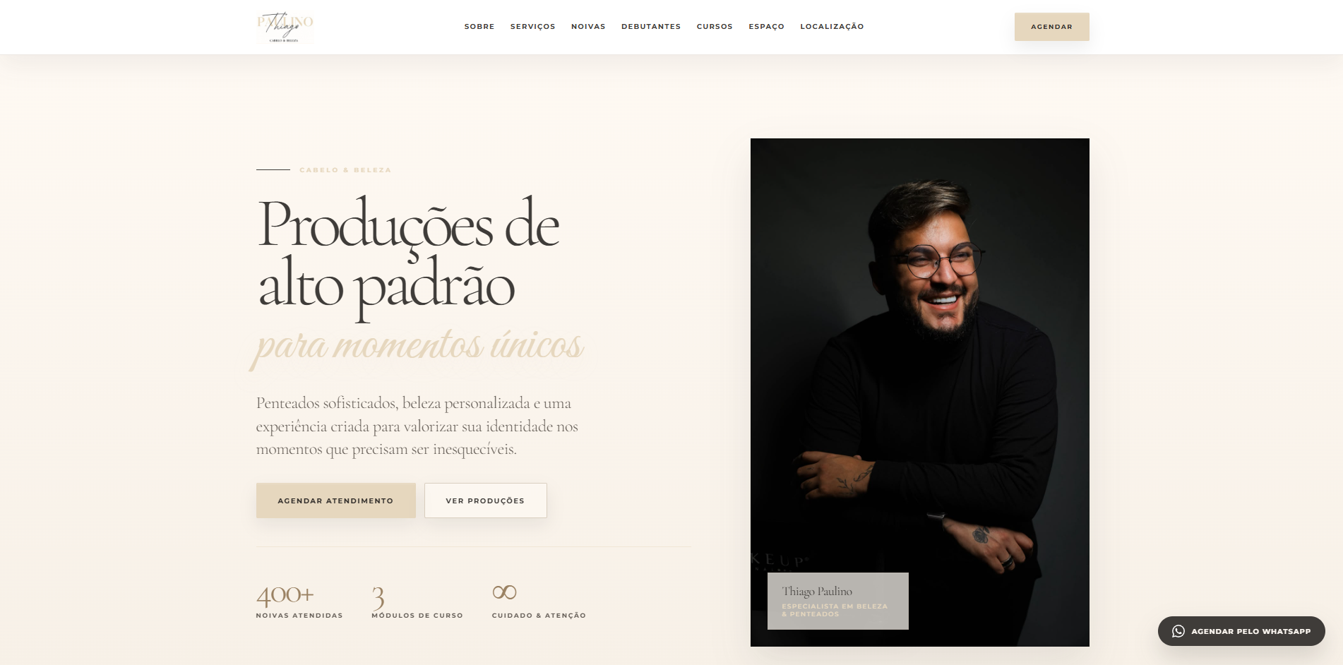 Página inicial do site Thiago Paulino Cabelo e Beleza